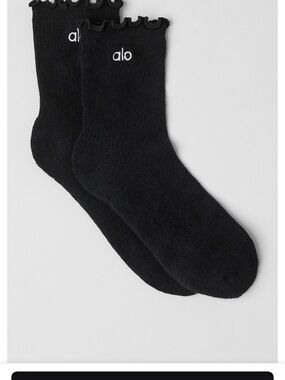 ALO Yoga Black Ruffle-Edge Crew Socks for Women